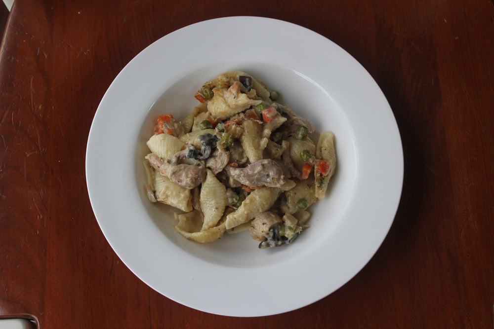 Shells with rabbit vol au vent sauce