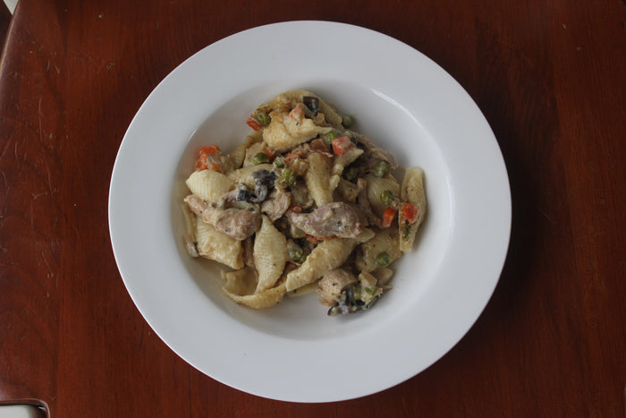 Shells with rabbit vol au vent sauce